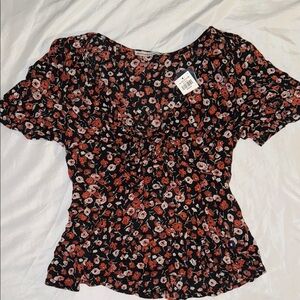 Floral Black and Red Women's Top